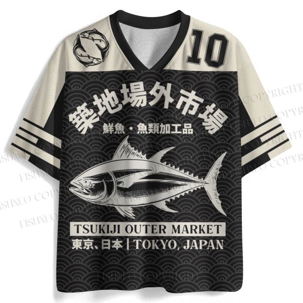 Japan Tsukiji Fish Market Printed Jersey Shirts