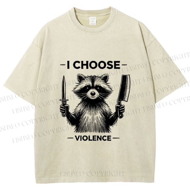 Unisex I Choose Violence Raccoon Printed Washed Tee