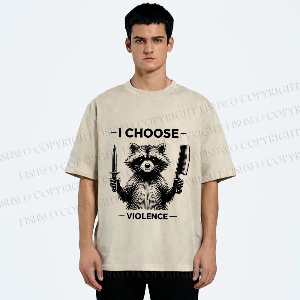 Unisex I Choose Violence Raccoon Printed Washed Tee