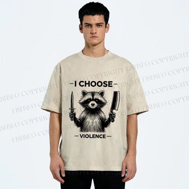 Unisex I Choose Violence Raccoon Printed Washed Tee