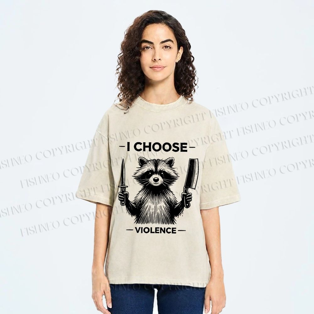 Unisex I Choose Violence Raccoon Printed Washed Tee