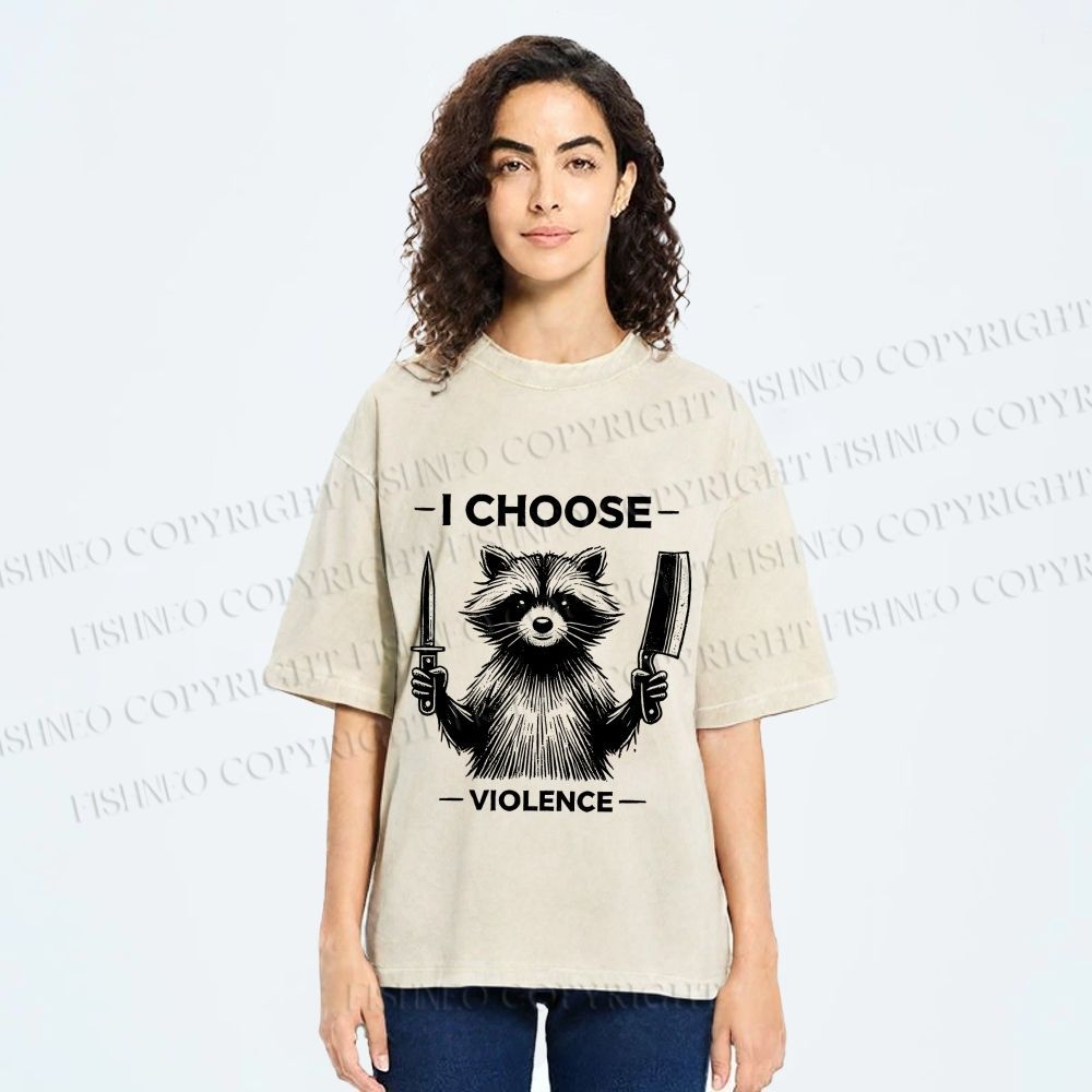 Unisex I Choose Violence Raccoon Printed Washed Tee