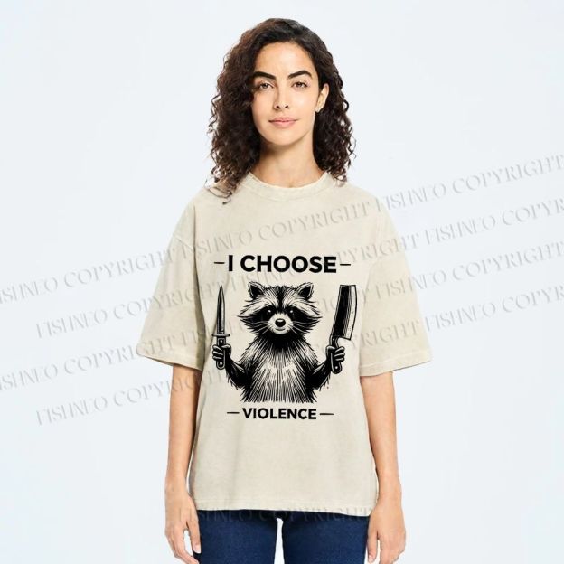 Unisex I Choose Violence Raccoon Printed Washed Tee