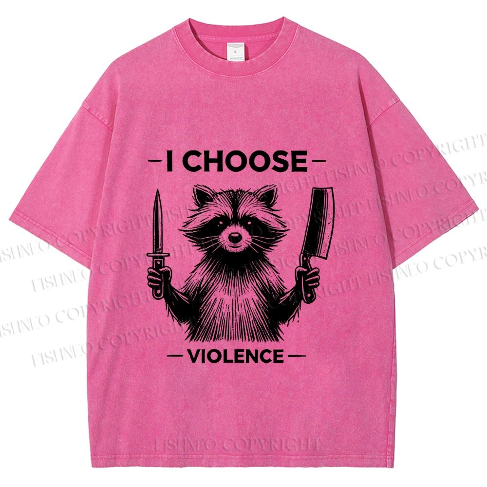 Unisex I Choose Violence Raccoon Printed Washed Tee