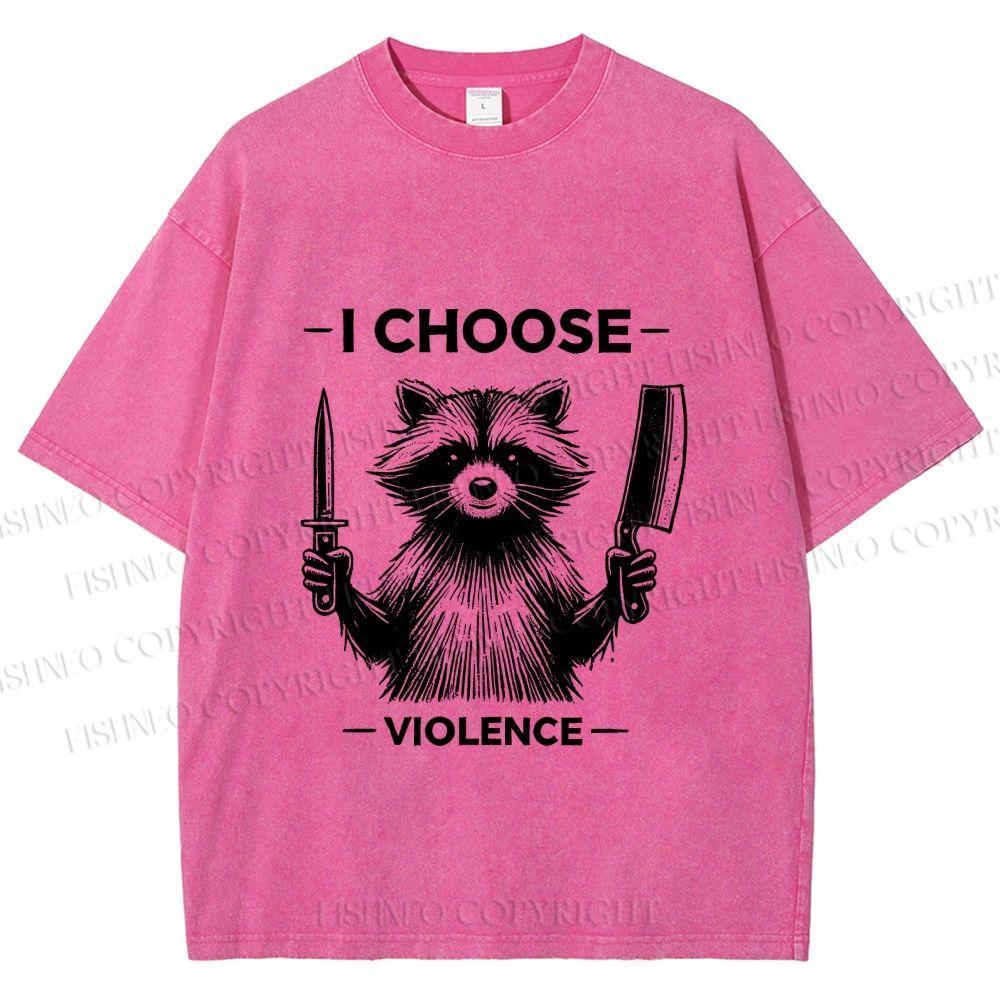 Unisex I Choose Violence Raccoon Printed Washed Tee