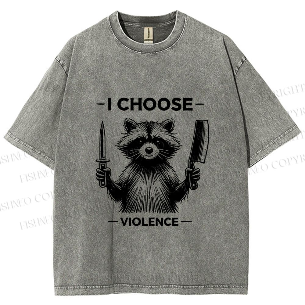 Unisex I Choose Violence Raccoon Printed Washed Tee