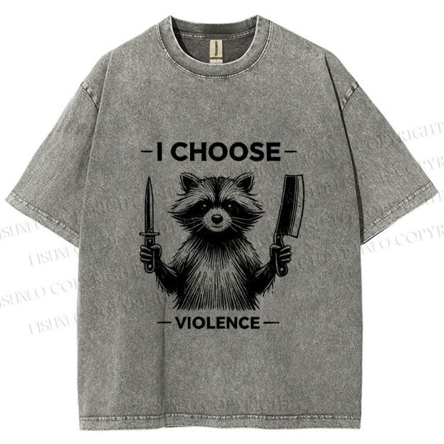Unisex I Choose Violence Raccoon Printed Washed Tee