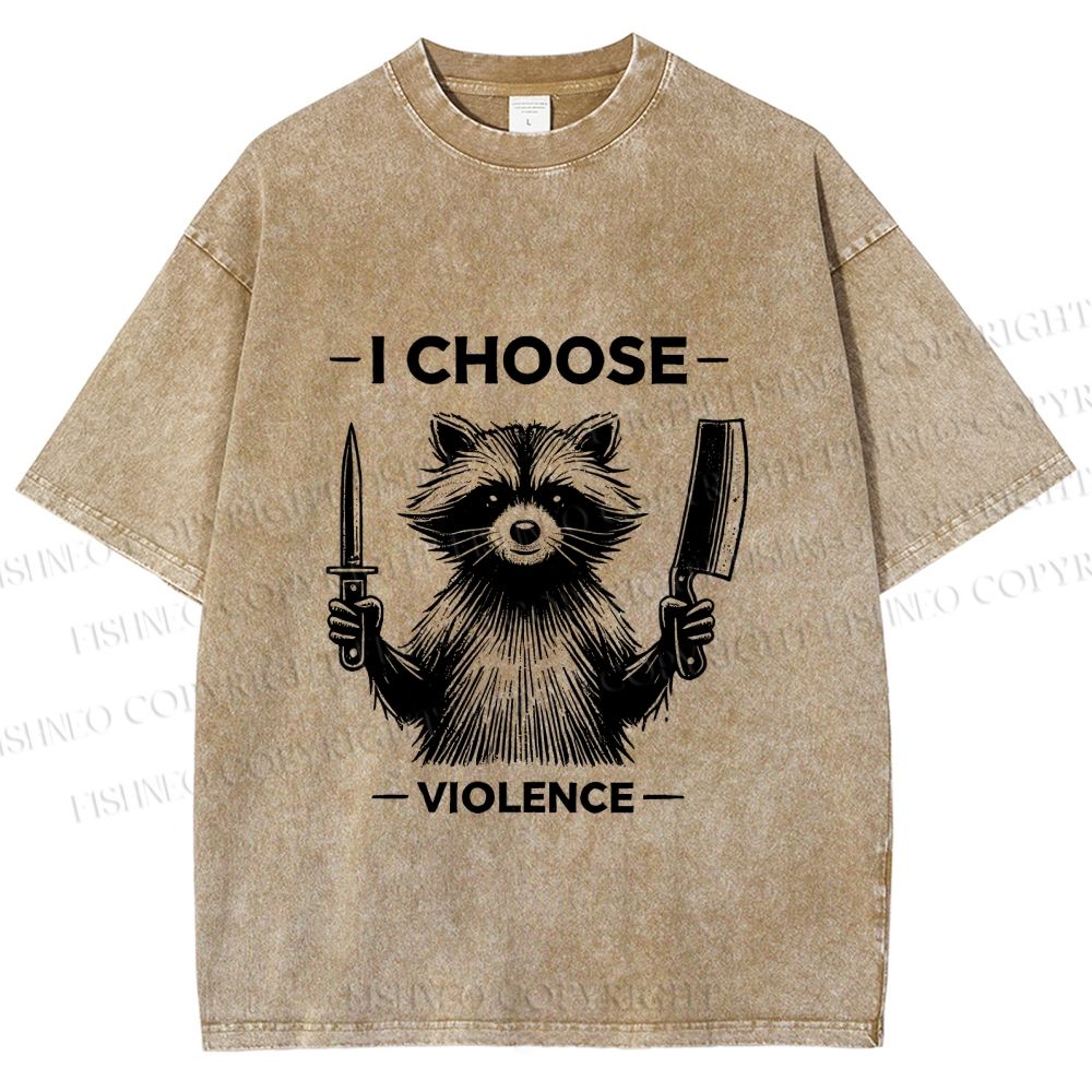 Unisex I Choose Violence Raccoon Printed Washed Tee