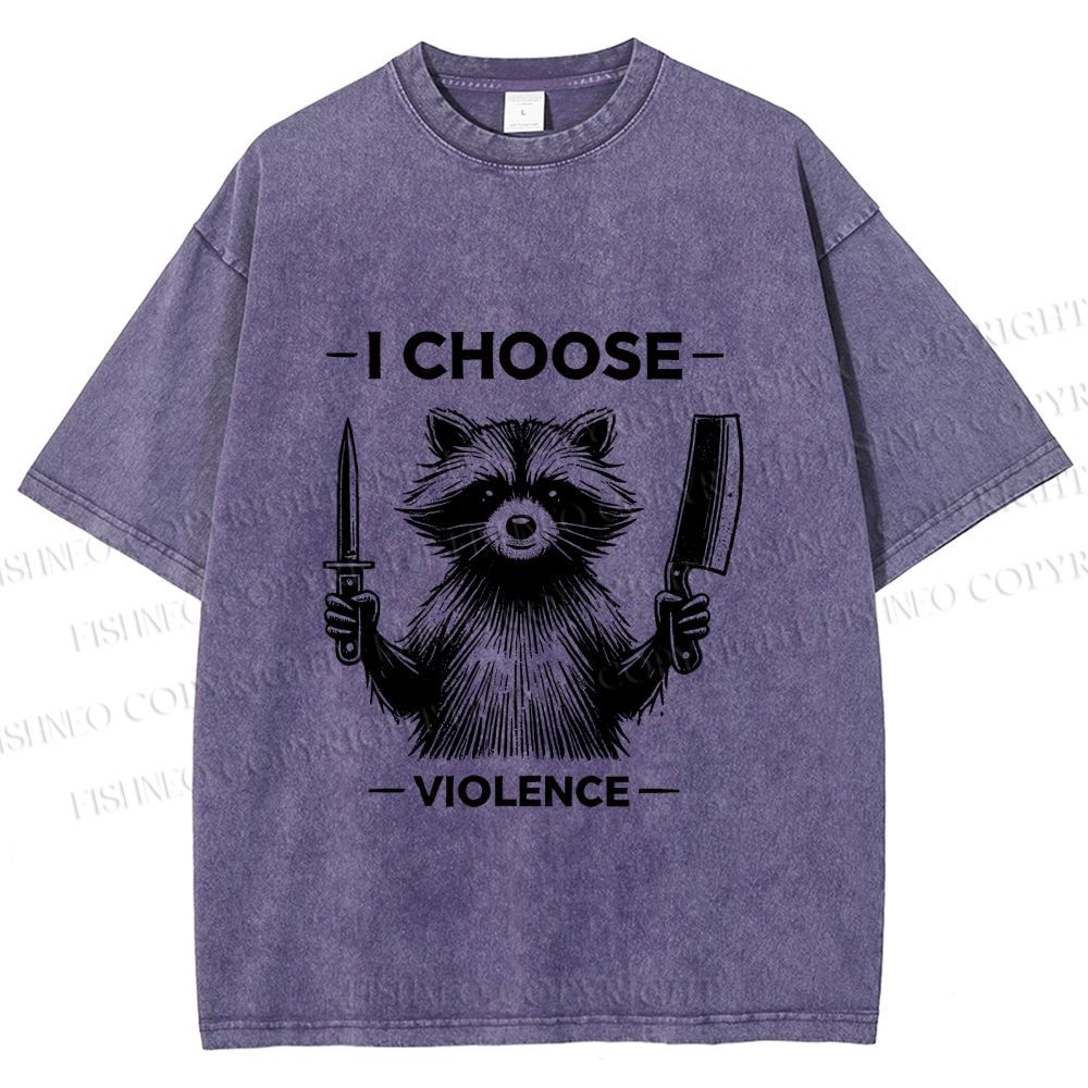 Unisex I Choose Violence Raccoon Printed Washed Tee