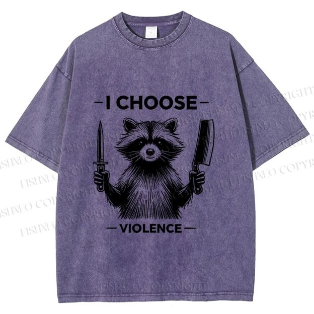Unisex I Choose Violence Raccoon Printed Washed Tee