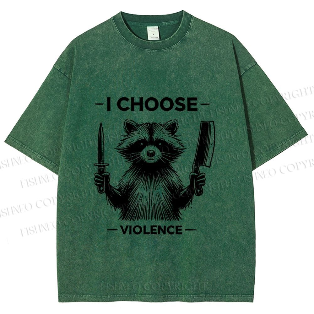 Unisex I Choose Violence Raccoon Printed Washed Tee