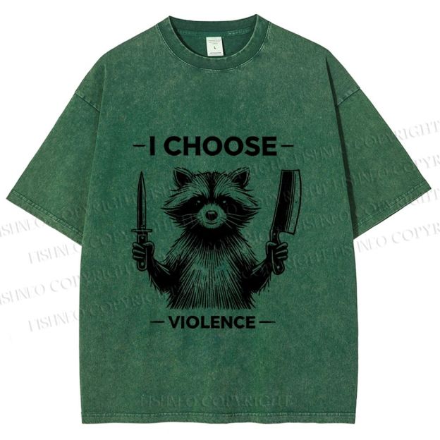 Unisex I Choose Violence Raccoon Printed Washed Tee