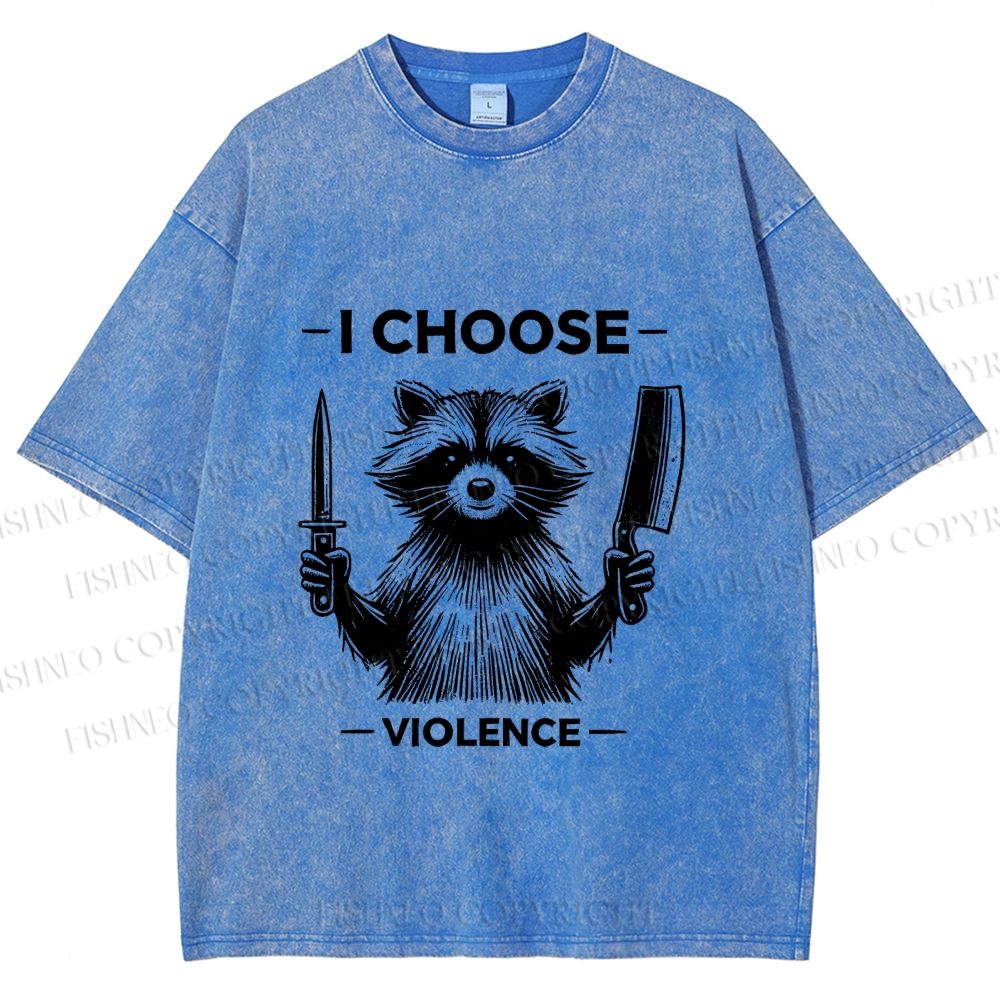 Unisex I Choose Violence Raccoon Printed Washed Tee