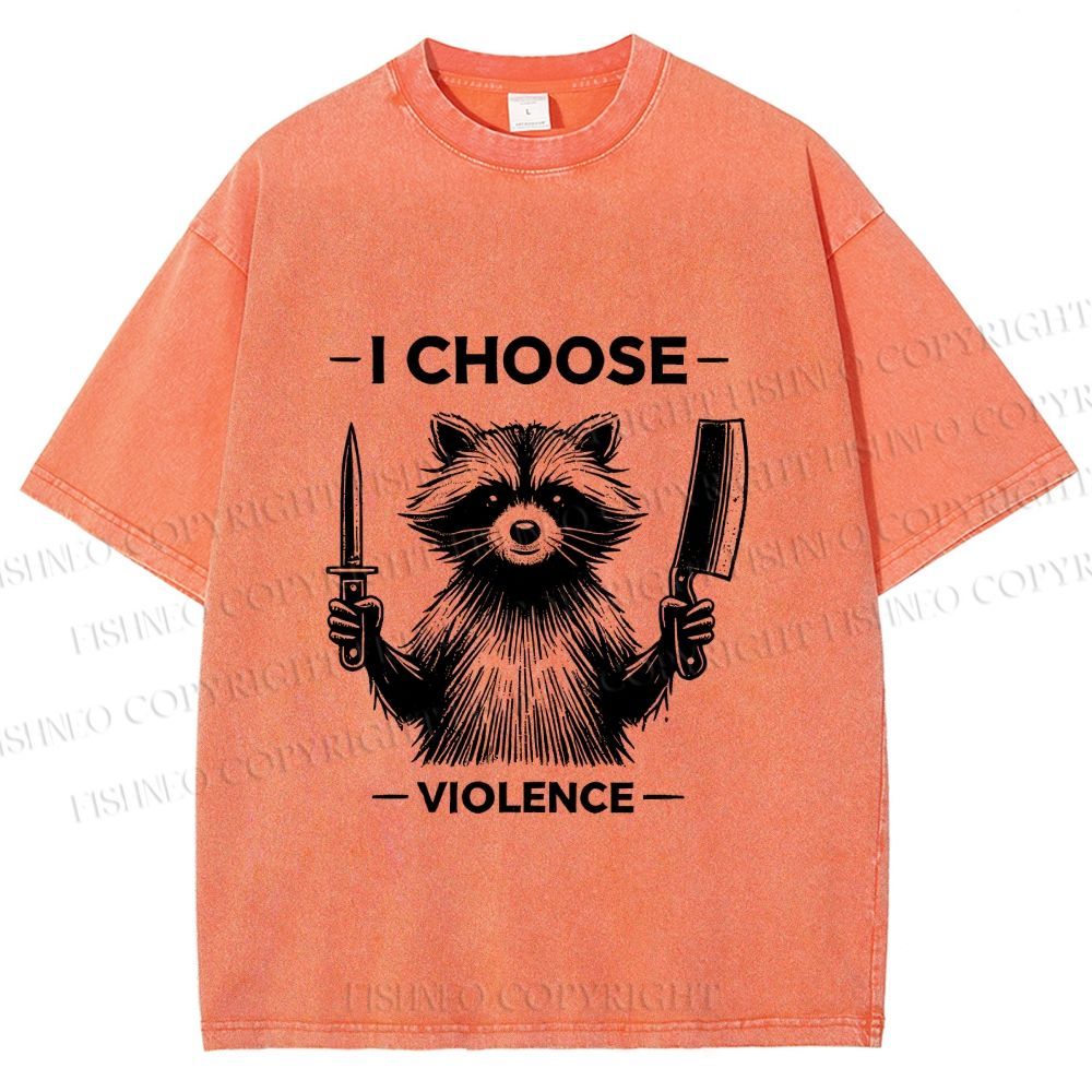 Unisex I Choose Violence Raccoon Printed Washed Tee