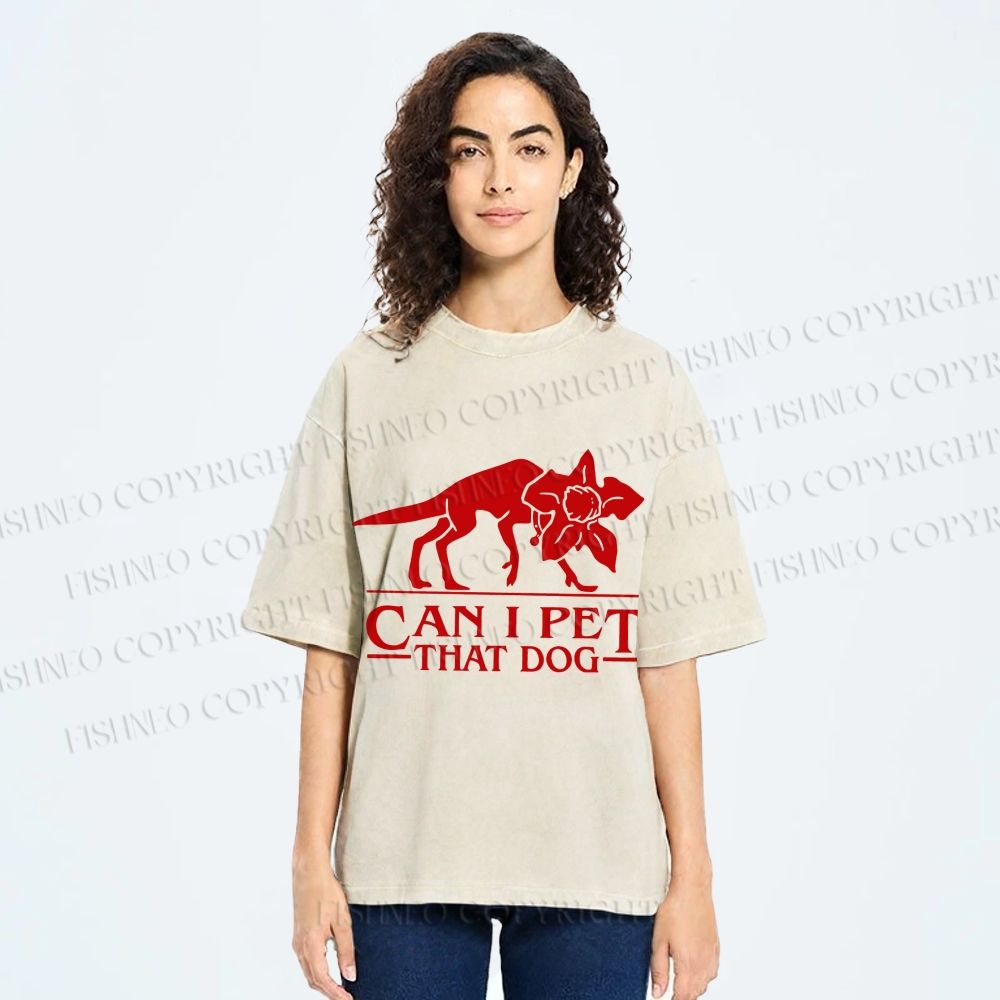 Unisex Stranger Things Can I Pet that Dog Printed Washed Tee