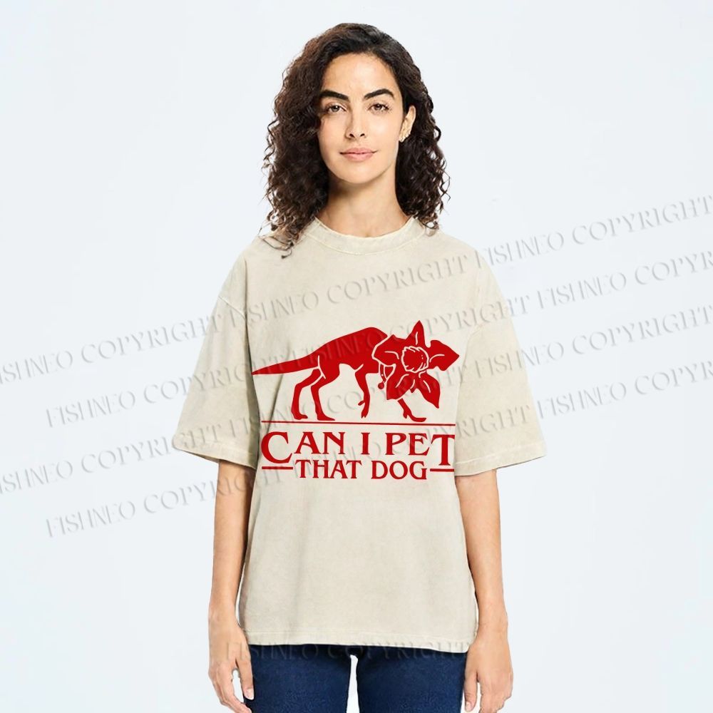 Unisex Stranger Things Can I Pet that Dog Printed Washed Tee