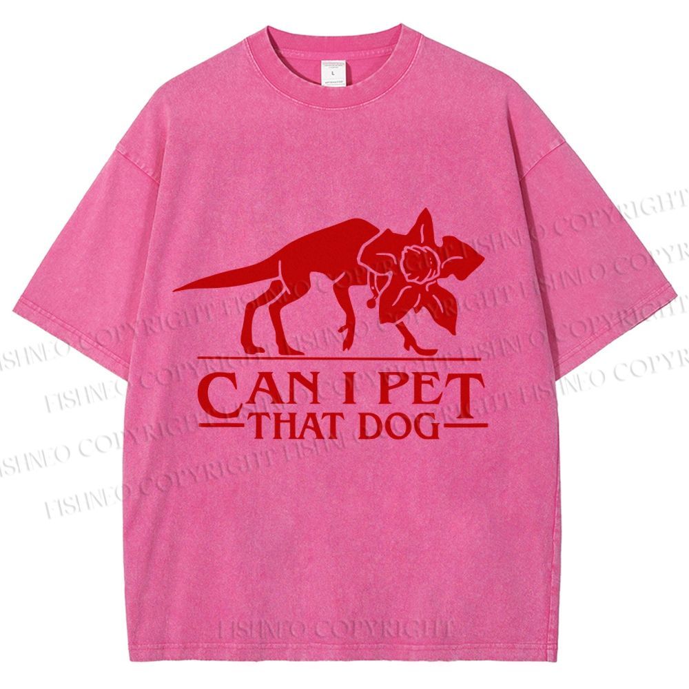 Unisex Stranger Things Can I Pet that Dog Printed Washed Tee