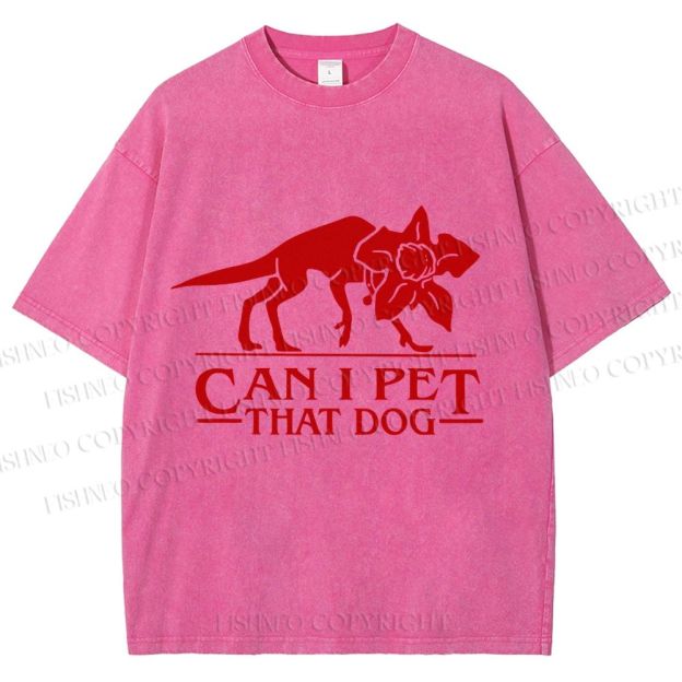 Unisex Stranger Things Can I Pet that Dog Printed Washed Tee