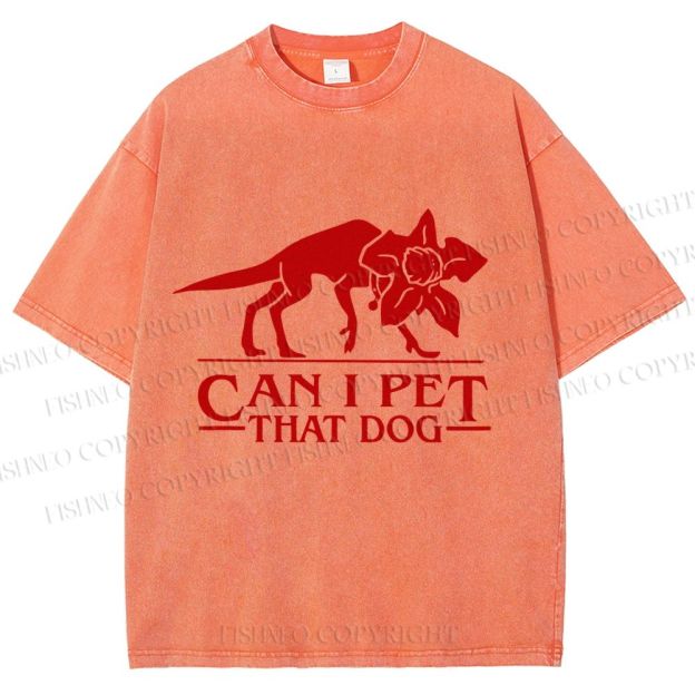Unisex Stranger Things Can I Pet that Dog Printed Washed Tee