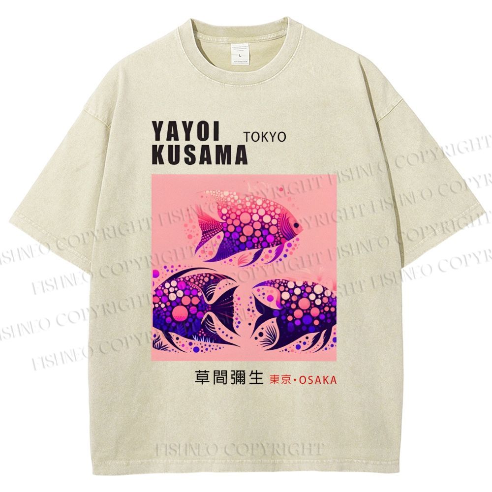 Unisex Yayoi Kusama Polka Dot Fish Printed Washed Tee