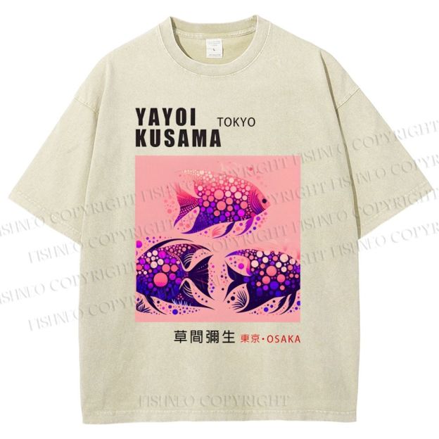 Unisex Yayoi Kusama Polka Dot Fish Printed Washed Tee