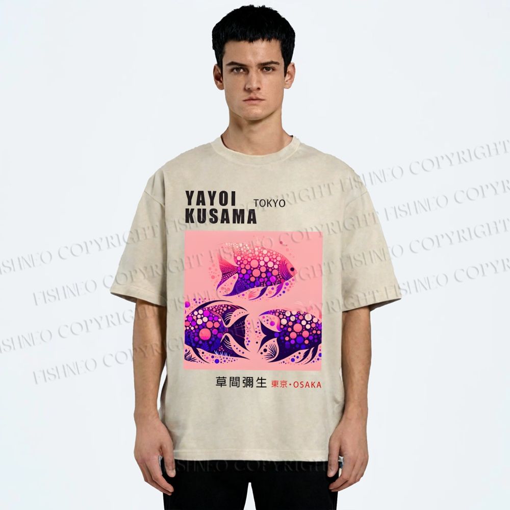 Unisex Yayoi Kusama Polka Dot Fish Printed Washed Tee