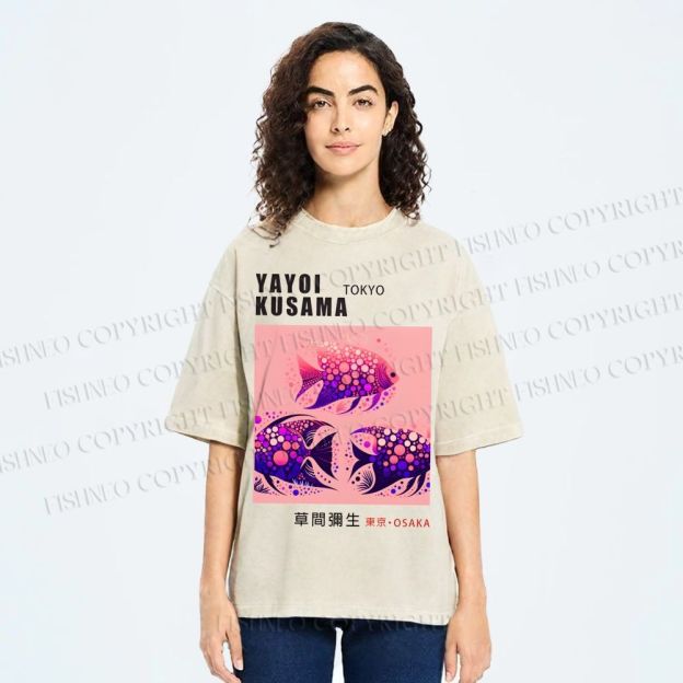 Unisex Yayoi Kusama Polka Dot Fish Printed Washed Tee