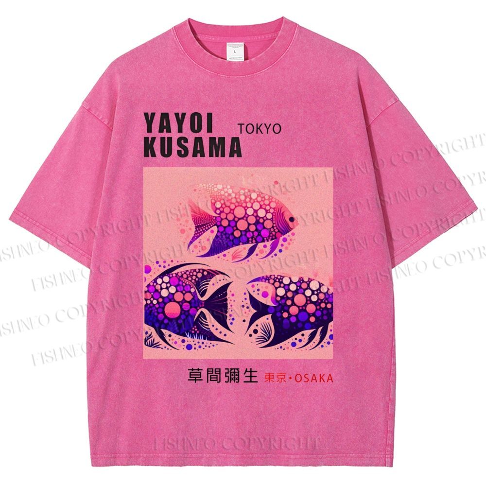 Unisex Yayoi Kusama Polka Dot Fish Printed Washed Tee