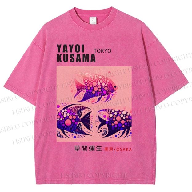 Unisex Yayoi Kusama Polka Dot Fish Printed Washed Tee