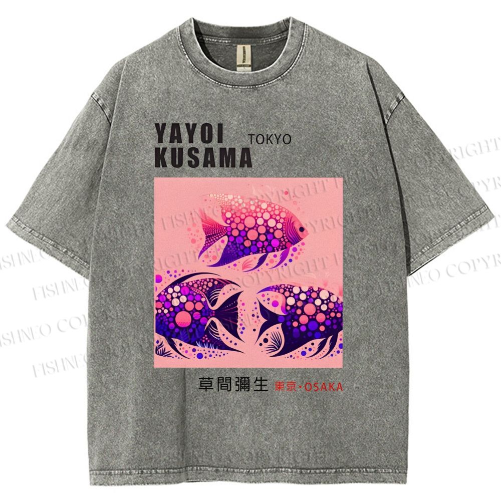 Unisex Yayoi Kusama Polka Dot Fish Printed Washed Tee