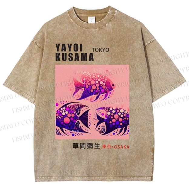 Unisex Yayoi Kusama Polka Dot Fish Printed Washed Tee