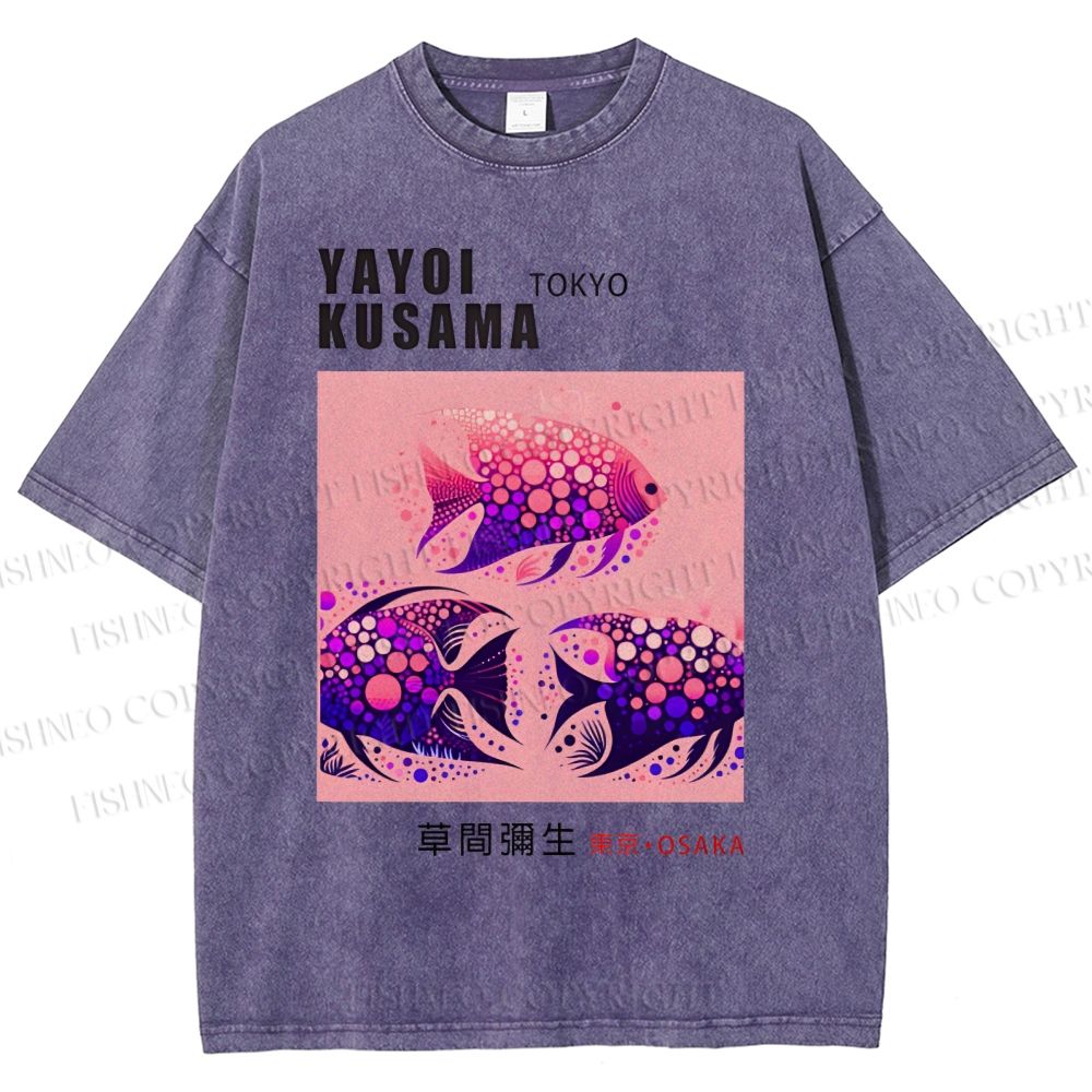 Unisex Yayoi Kusama Polka Dot Fish Printed Washed Tee