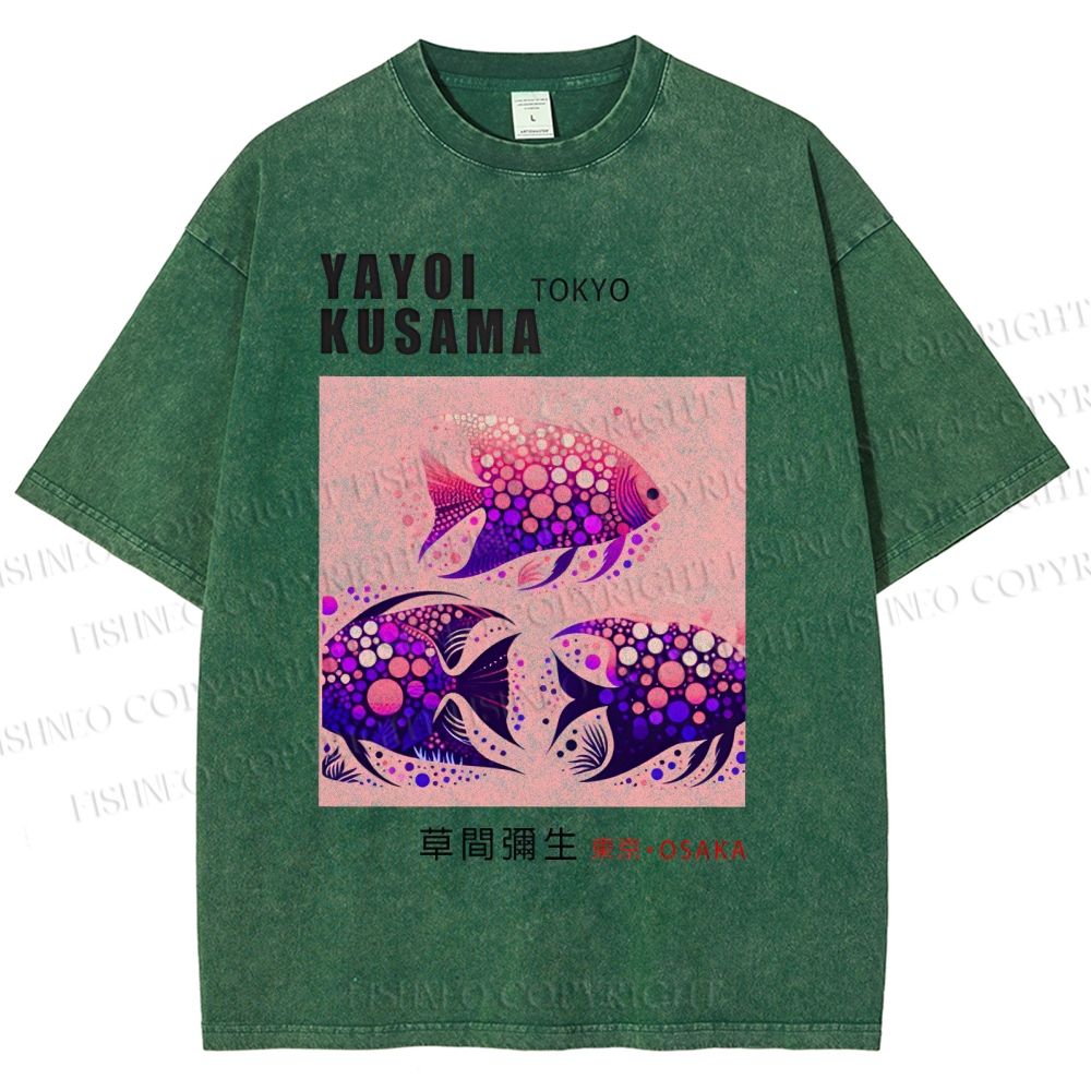 Unisex Yayoi Kusama Polka Dot Fish Printed Washed Tee