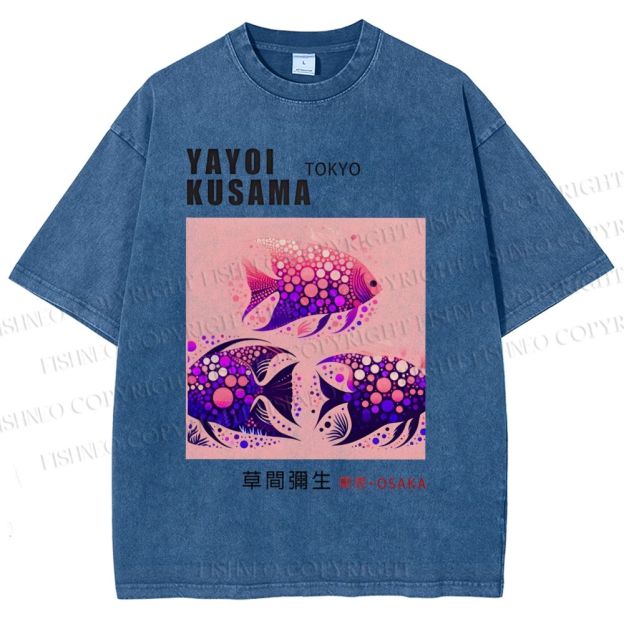 Unisex Yayoi Kusama Polka Dot Fish Printed Washed Tee