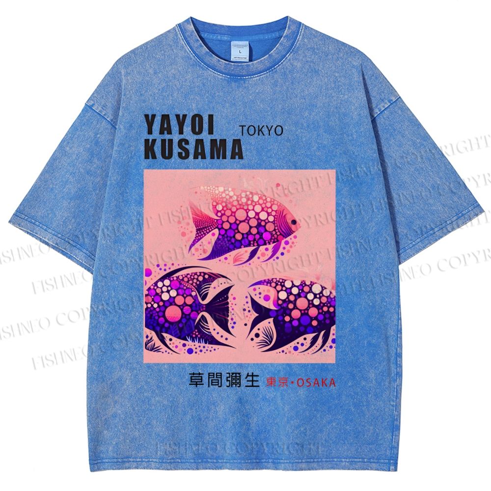 Unisex Yayoi Kusama Polka Dot Fish Printed Washed Tee
