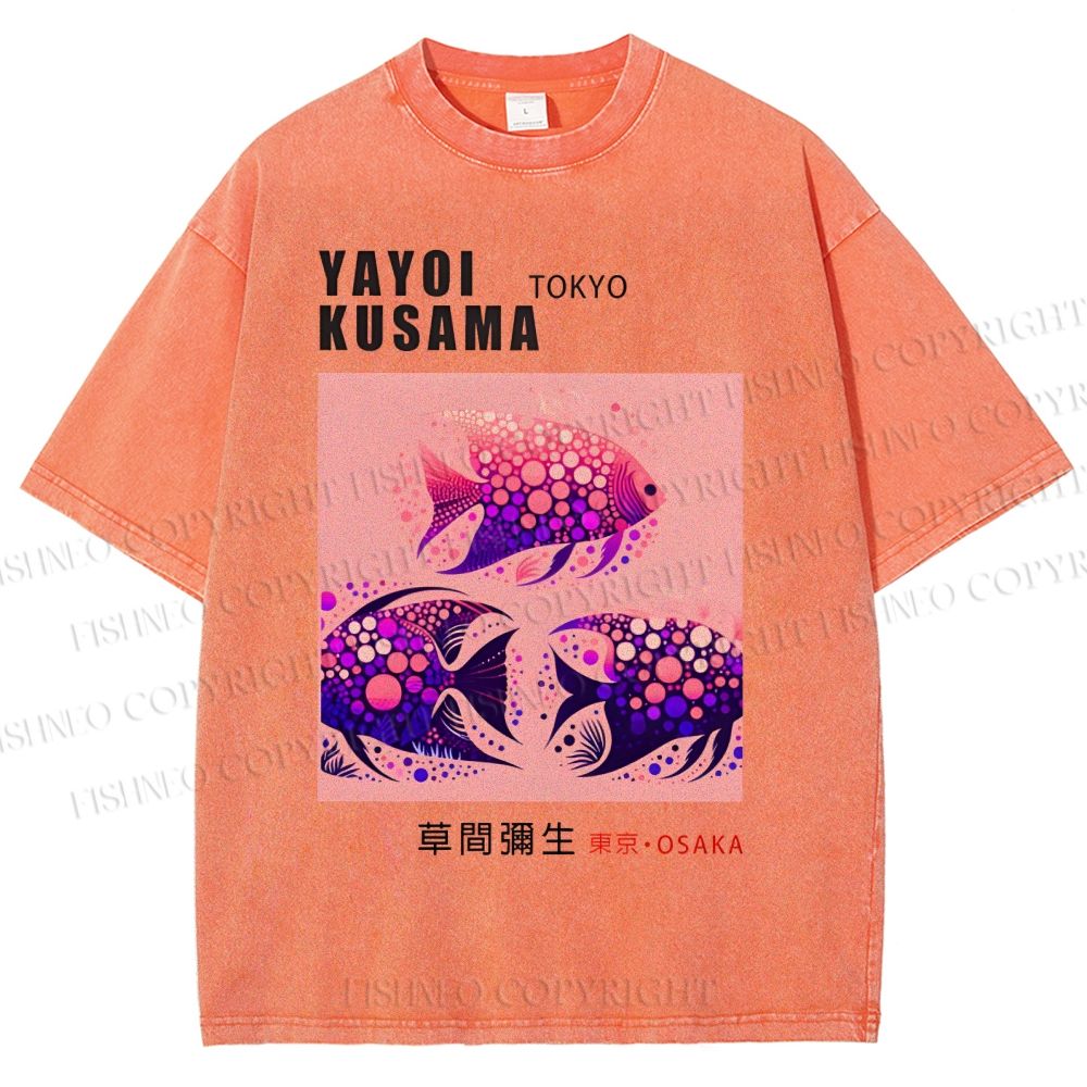 Unisex Yayoi Kusama Polka Dot Fish Printed Washed Tee