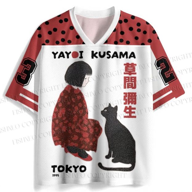 Yayoi Kusama Woman With Black Cat Jersey Shirts