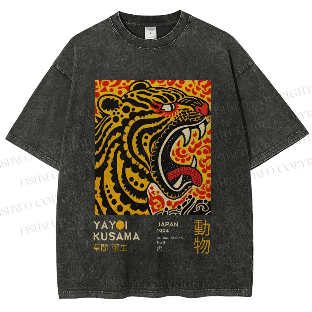 Unisex Yayoi Kusama Tiger Printed Washed Tee