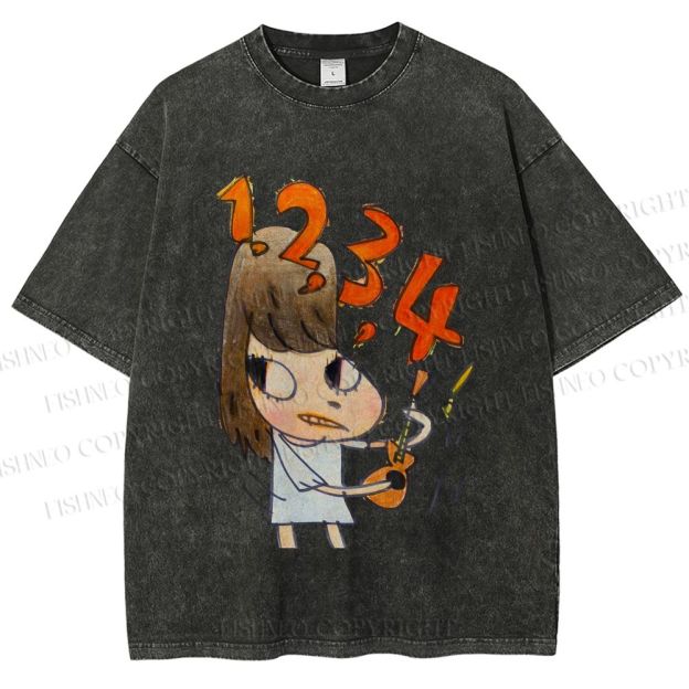 Unisex Yoshitomo Nara Guitar Girl Printed Washed Tee