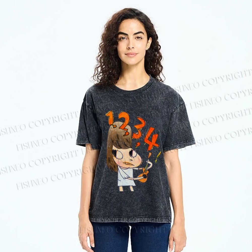 Unisex Yoshitomo Nara Guitar Girl Printed Washed Tee