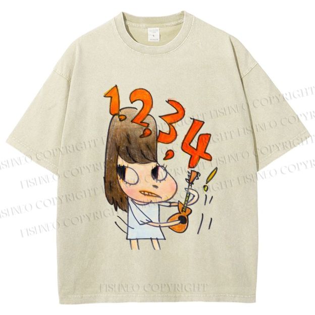 Unisex Yoshitomo Nara Guitar Girl Printed Washed Tee