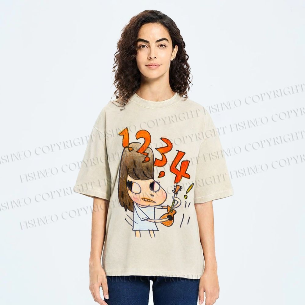 Unisex Yoshitomo Nara Guitar Girl Printed Washed Tee