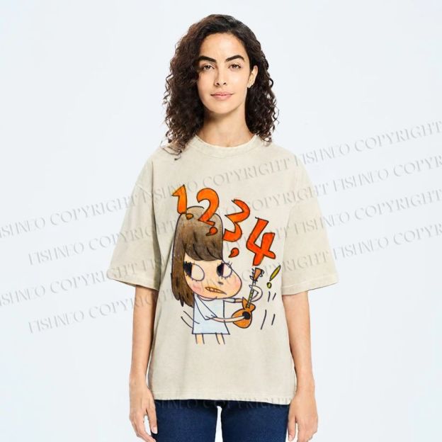 Unisex Yoshitomo Nara Guitar Girl Printed Washed Tee