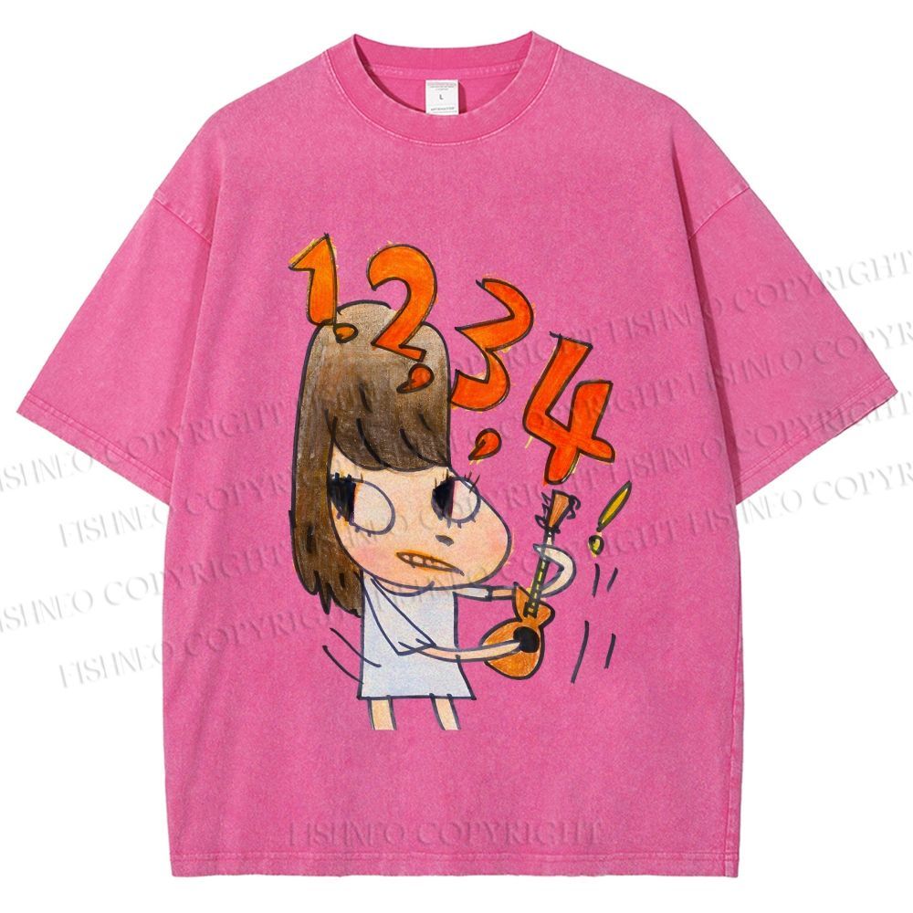 Unisex Yoshitomo Nara Guitar Girl Printed Washed Tee