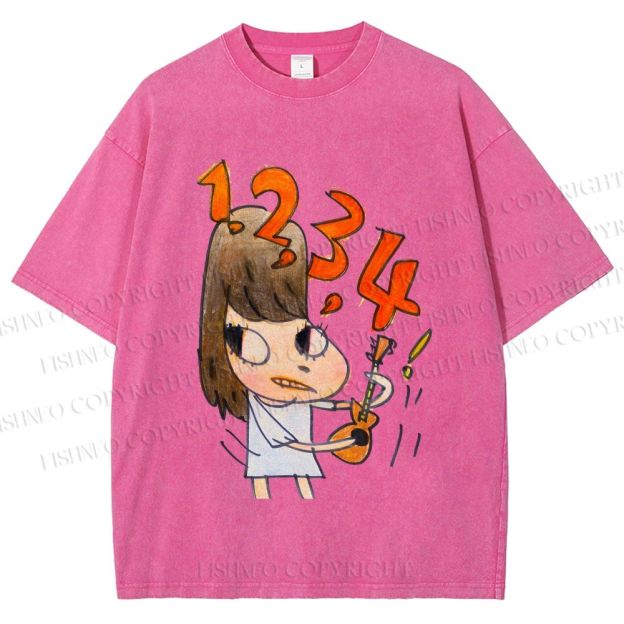 Unisex Yoshitomo Nara Guitar Girl Printed Washed Tee