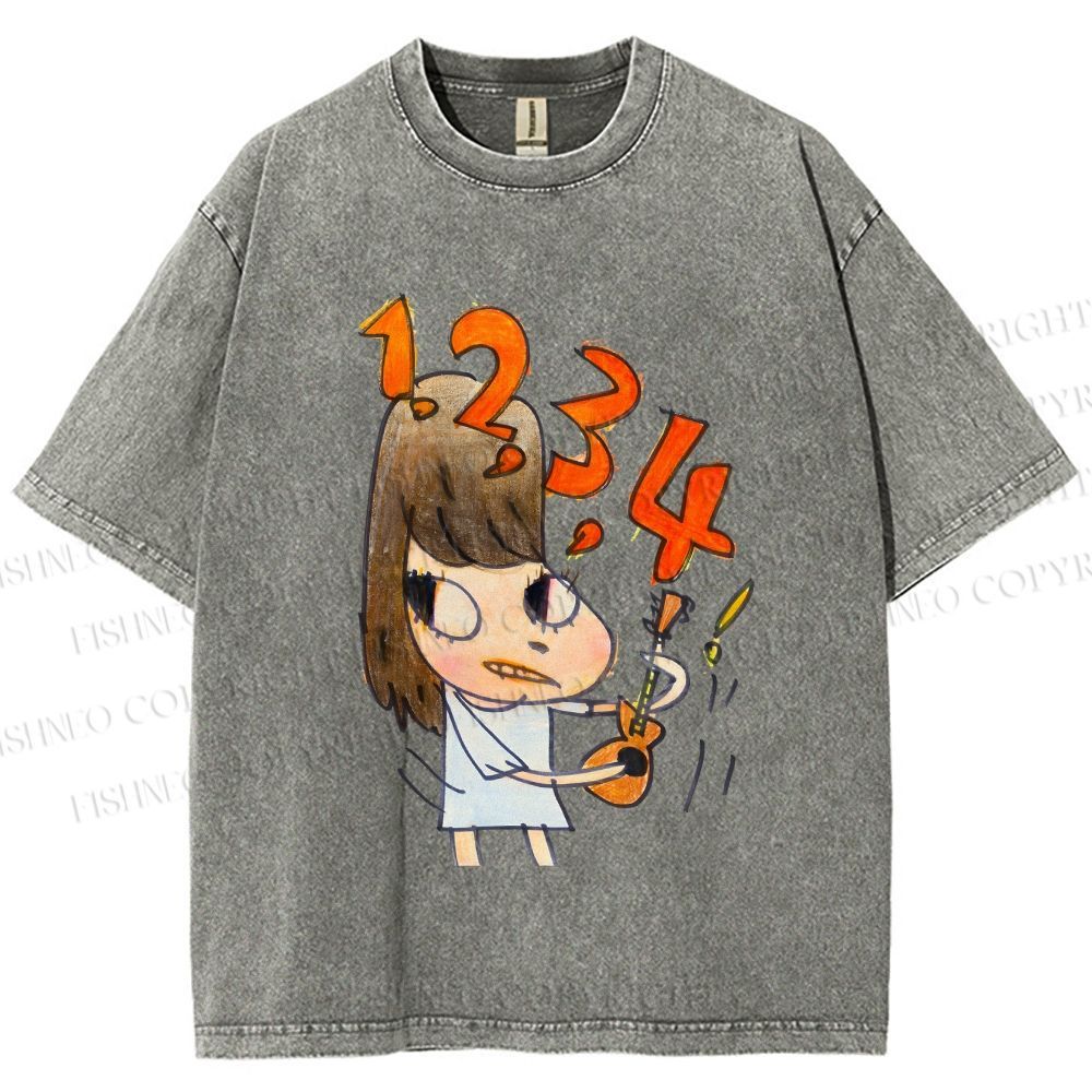 Unisex Yoshitomo Nara Guitar Girl Printed Washed Tee