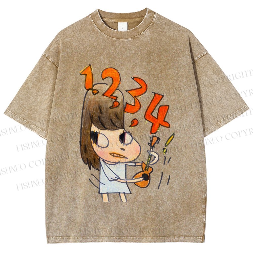 Unisex Yoshitomo Nara Guitar Girl Printed Washed Tee