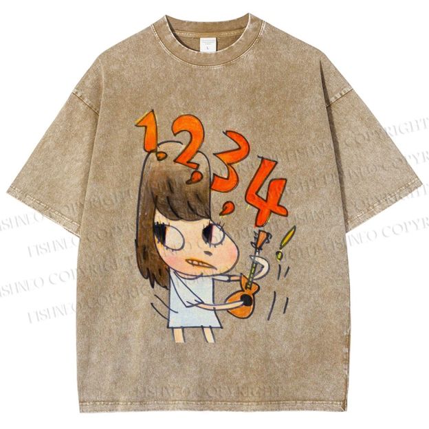Unisex Yoshitomo Nara Guitar Girl Printed Washed Tee