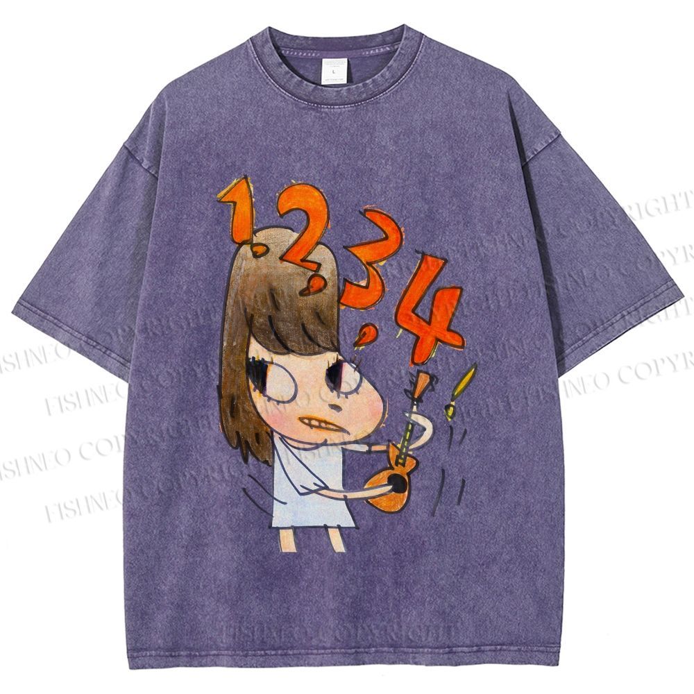 Unisex Yoshitomo Nara Guitar Girl Printed Washed Tee