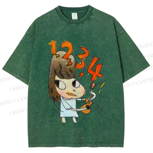 Unisex Yoshitomo Nara Guitar Girl Printed Washed Tee